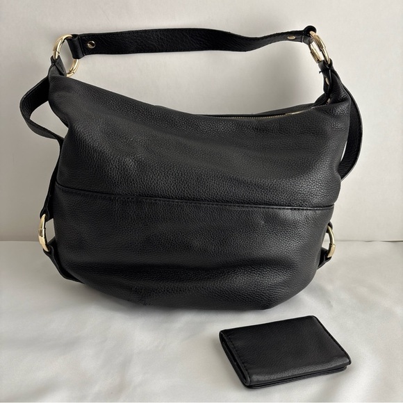 Michael Kors Black Hobo Bag Gold MK Logo & Wallet Set - Picture 3 of 14